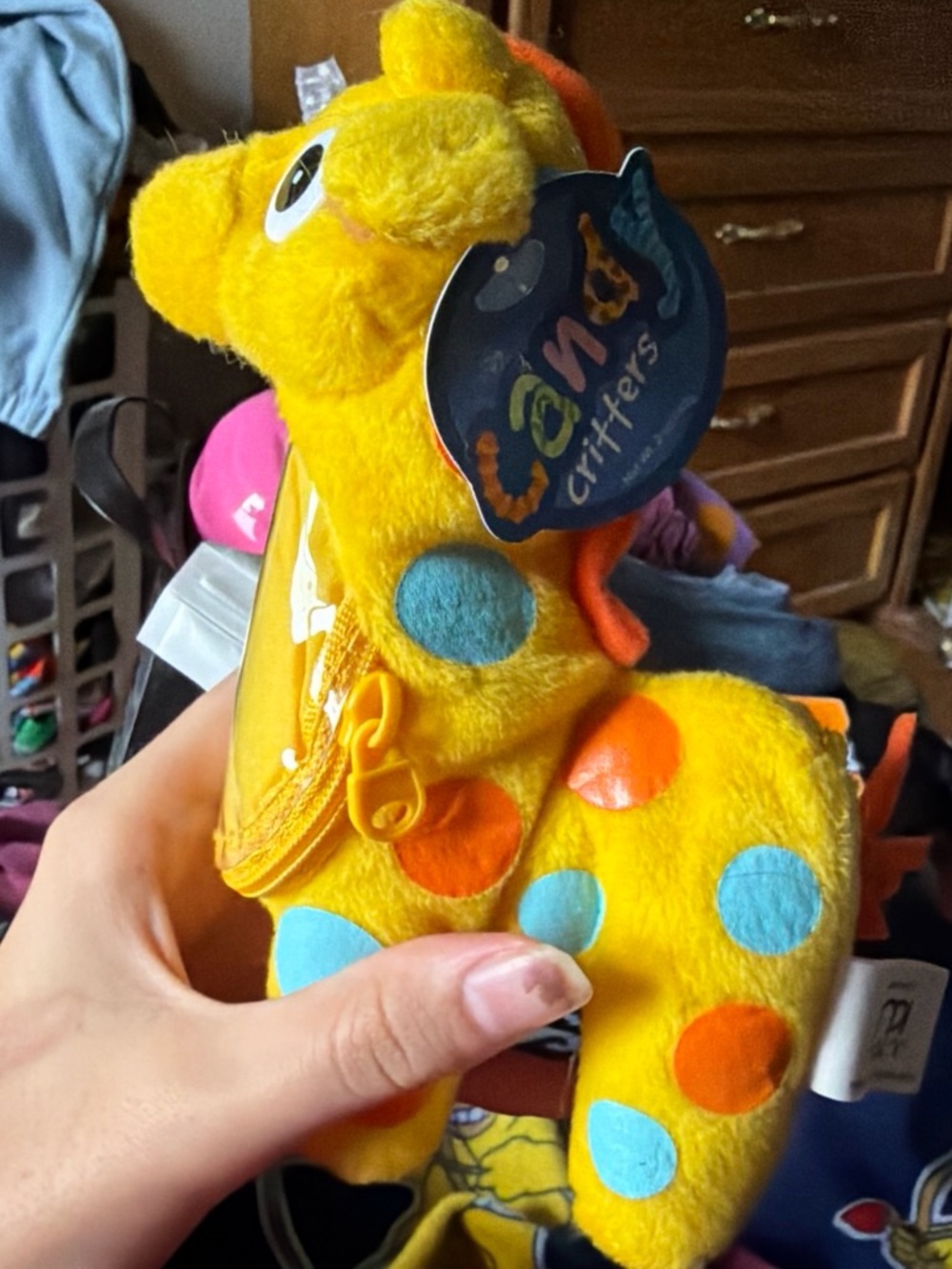 Animal Bright Yellow Polka-Dot Plush Giraffe with Blue and Orange Spots
